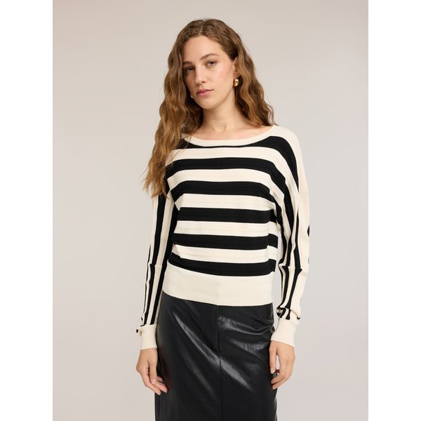 Motivi Maglia A Righe In Misto Viscosa Donna, Bianco, Taglia M-image