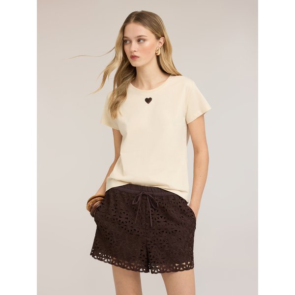 Motivi T-Shirt In Jersey Con Cuore In Paillettes Donna, Beige, Taglia M-image
