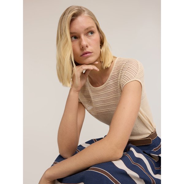 Motivi Maglia A Righe In Misto Lino Donna, Beige, Taglia M-image