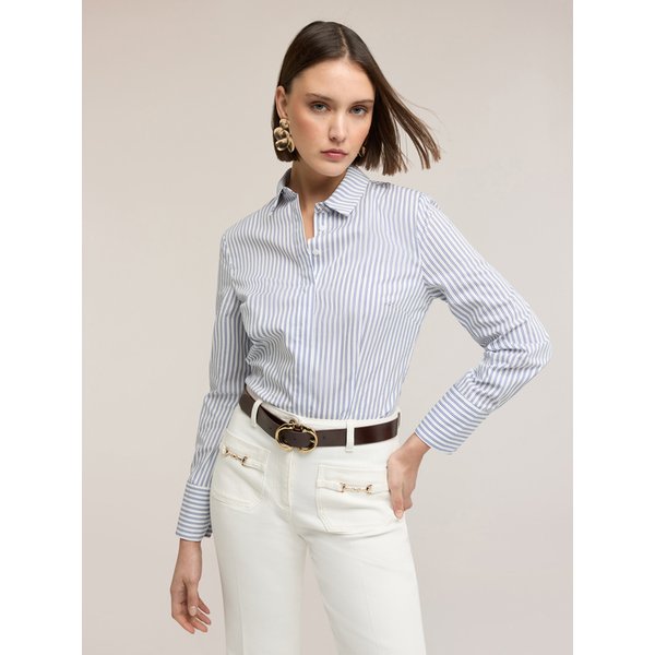 Motivi Camicia In Popeline A Righe Donna, Blu, Taglia 44-image