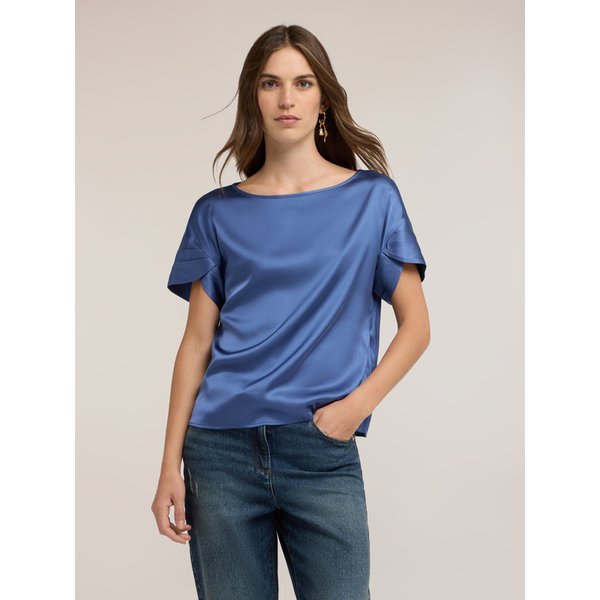 Motivi Blusa In Raso Con Maniche A Petalo Donna, Blu, Taglia M-image