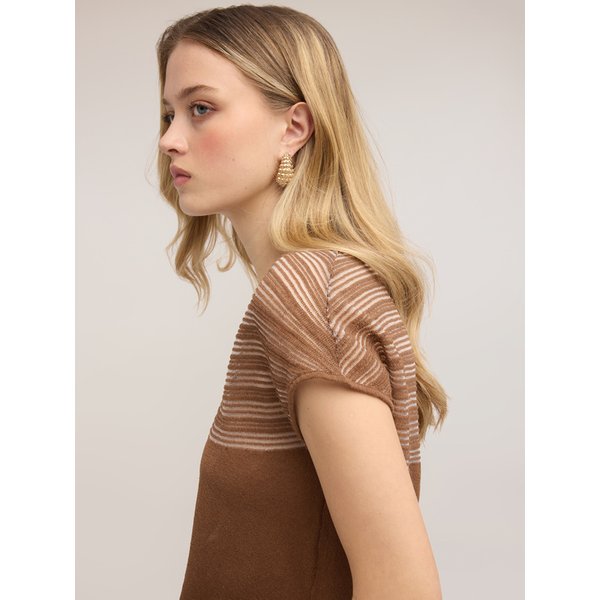 Motivi Maglia A Righe In Misto Lino Donna, Marrone, Taglia M-image