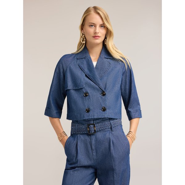 Motivi Trench Doppiopetto Corto In Chambray Donna, Blu, Taglia Xs-image