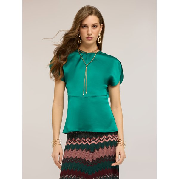 Motivi Blusa In Raso Con Maniche A Petalo Donna, Verde, Taglia 36-image