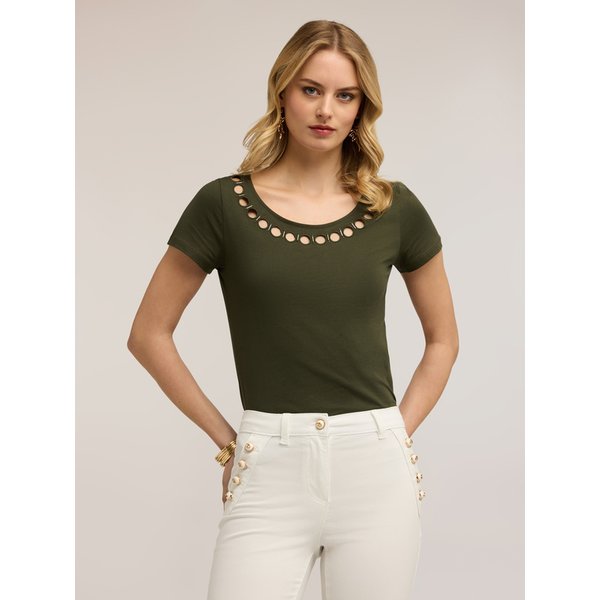 Motivi T-Shirt Con Motivi Cut-Out Donna, Verde Militare, Taglia M-image