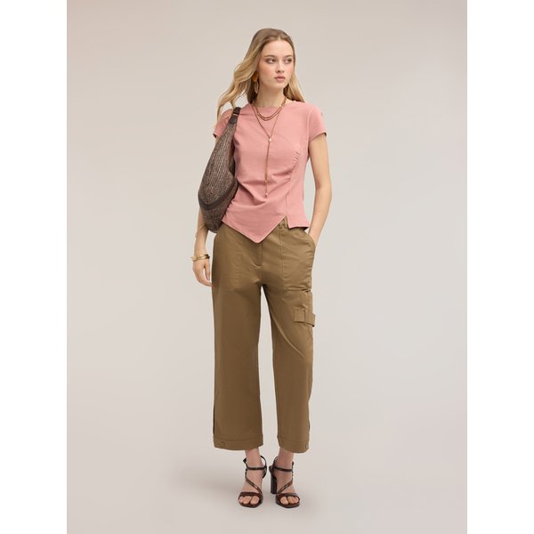 Motivi Pantaloni Cargo In Gabardine Di Cotone Donna, Marrone, Taglia 42-image