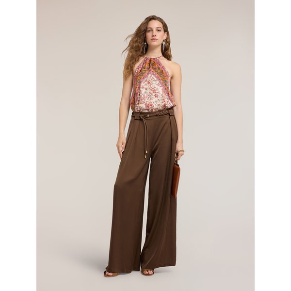 Motivi Pantaloni Palazzo In Raso Con Pieghe Donna, Marrone, Taglia 38-image