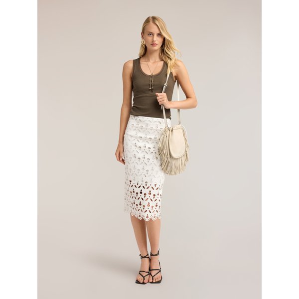 Motivi Gonna Tubino In Tessuto Coated Effetto Sangallo Donna, Bianco, Taglia 44-image