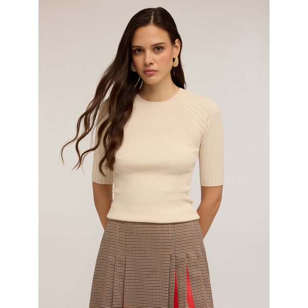 Motivi Maglia Maniche Corte A Coste Donna, Bianco, Taglia Xs-image