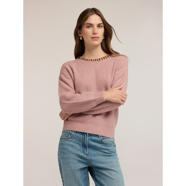 Motivi Maglia A Coste Misto Alpaca Con Pietre Donna, Rosa, Taglia M-image