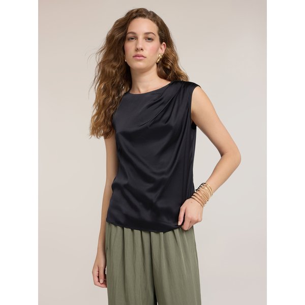 Motivi Top In Raso Con Drappeggio Asimmetrico Donna, Nero, Taglia 46-image