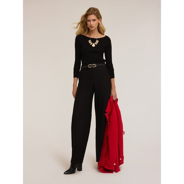 Motivi Maglia A Coste Misto Viscosa Donna, Nero, Taglia Xs-image