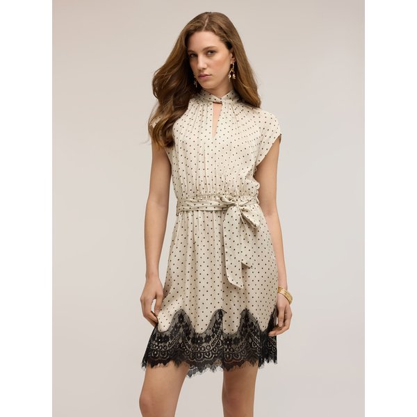 Motivi Vestito In Raso A Pois Con Pizzo Donna, Bianco, Taglia 44-image