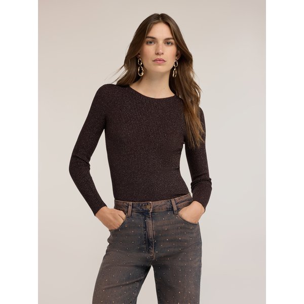 Motivi Maglia A Coste In Maglia Fine Lurex Donna, Marrone, Taglia 01-image