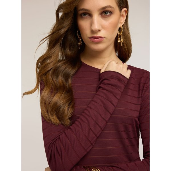 Motivi Body A Righe In Jersey Misto Viscosa Donna, Bordeaux, Taglia Xs-image