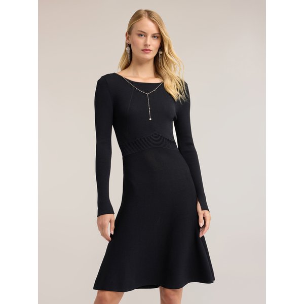 Motivi Vestito Flare In Maglia A Coste Con Catenina Donna, Nero, Taglia M-image