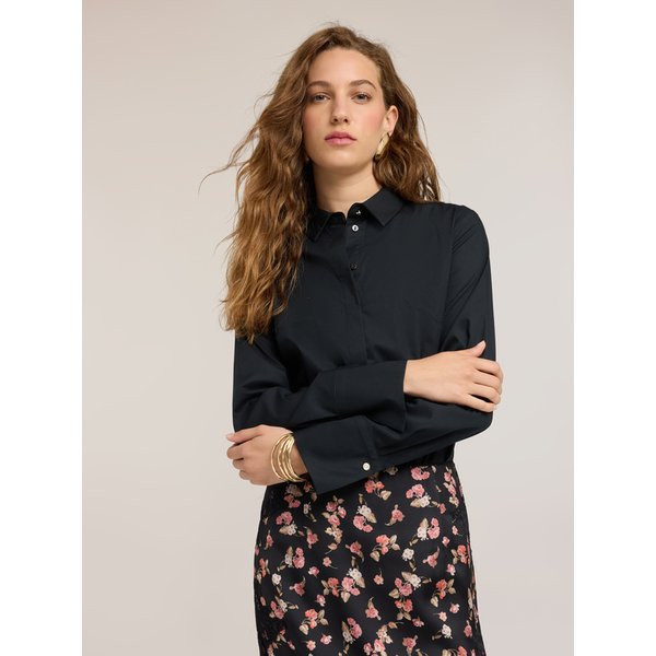 Motivi Camicia In Popeline Con Bottoni Nascosti Donna, Nero, Taglia 38-image