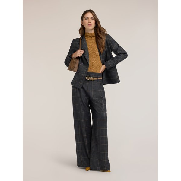 Motivi Pantaloni Palazzo A Vita Alta Con Fantasia Check Donna, Grigio, Taglia 40-image