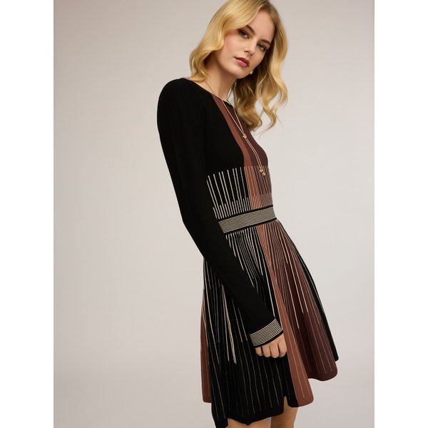Motivi Vestito Flare In Maglia A Righe Donna, Nero, Taglia L-image