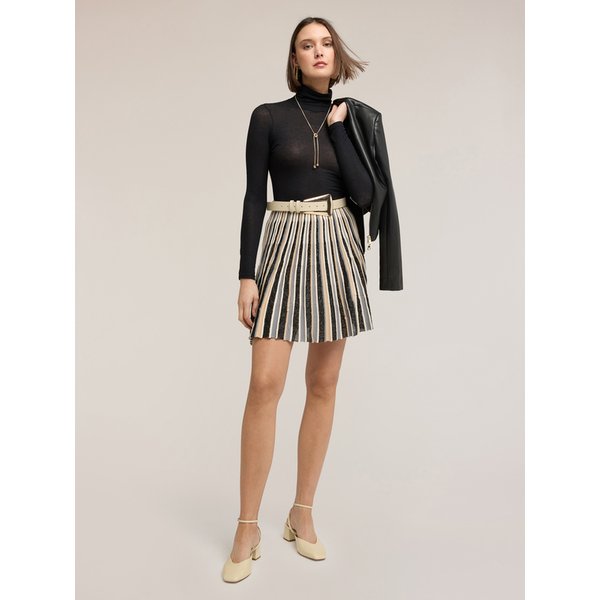 Motivi Gonna In Maglia Lurex Plissé Donna, Beige, Taglia S-image