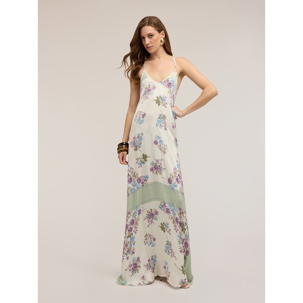 Motivi Vestito Lungo In Raso Con Stampa Donna, Bianco, Taglia 46-image