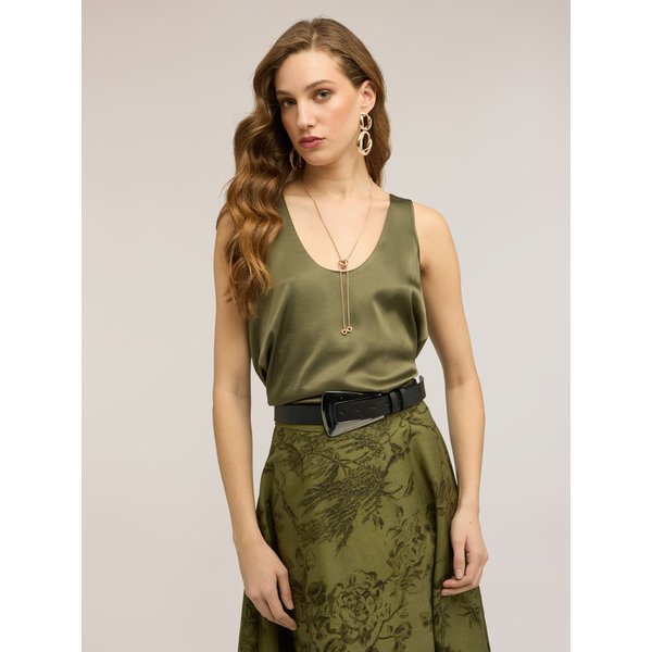 Motivi Top In Raso A Spalla Larga Donna, Verde Militare, Taglia 44-image