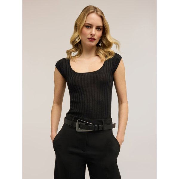 Motivi Maglia Slim In Lurex A Coste Donna, Nero, Taglia L-image