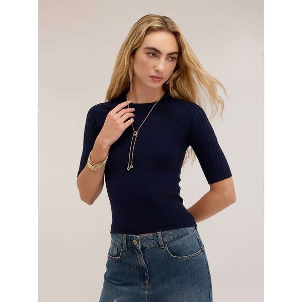 Motivi Maglia In Viscosa Con Maniche Raglan A Coste Donna, Blu, Taglia XS-image