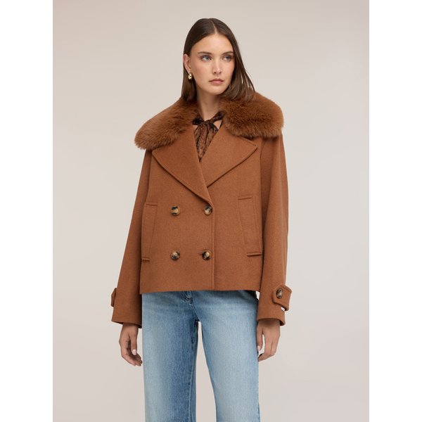 Motivi Cappotto Corto Doppiopetto In Double Misto Lana Donna, Marrone, Taglia XS-image
