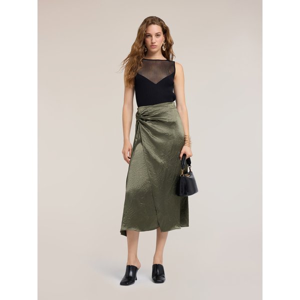 Motivi Gonna In Raso Con Drappeggio Donna, Verde Militare, Taglia 38-image