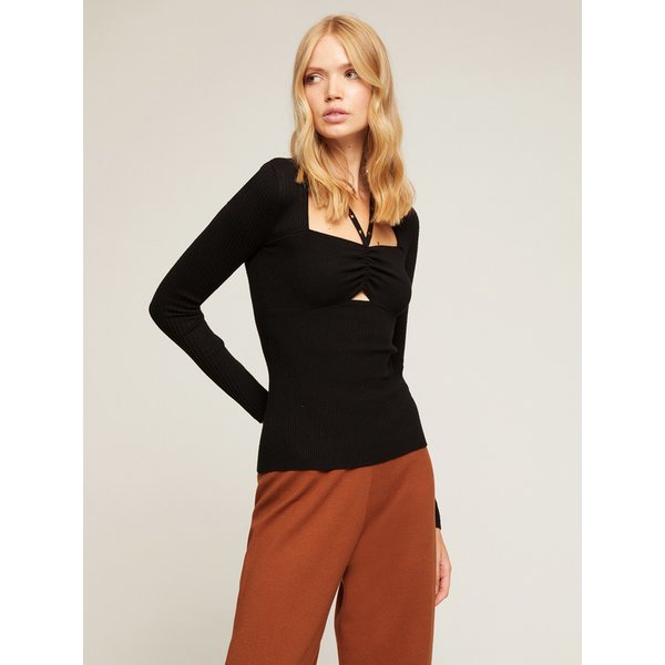Motivi Maglia A Coste Motivo Cut-Out E Borchie Donna, Nero, Taglia S-image