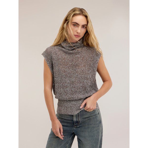 Motivi Dolcevita Smanicato In Maglia Traforata Laminata Donna, Grigio, Taglia S-image
