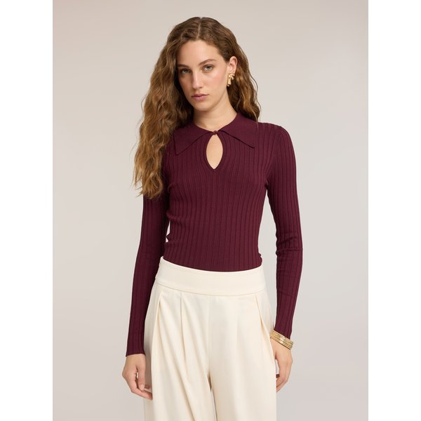 Motivi Maglia Polo A Coste In Viscosa Con Cut-Out Donna, Bordeaux, Taglia L-image