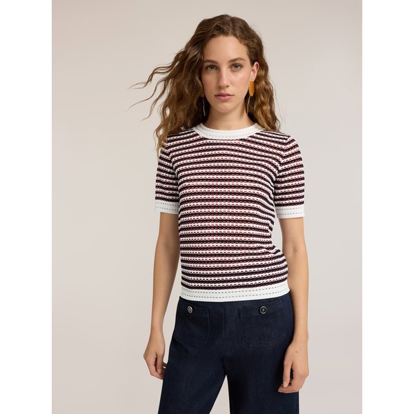 Motivi Maglia A Righe Traforata In Misto Viscosa Donna, Bianco, Taglia XS-image