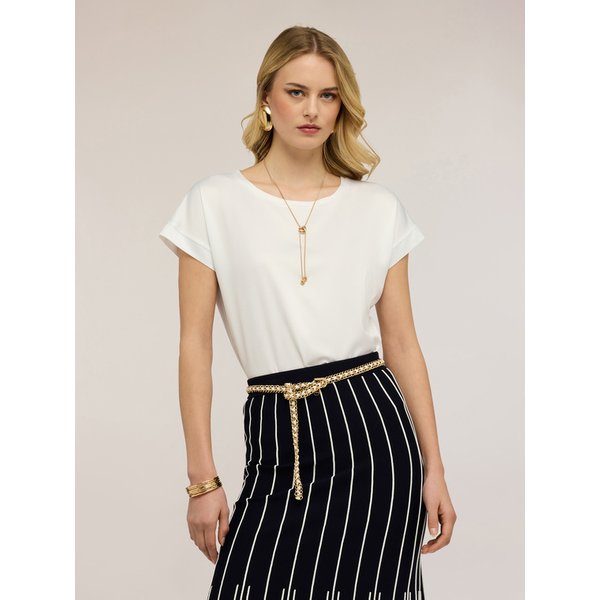 Motivi T-Shirt Bimaterica Misto Cotone Donna, Bianco, Taglia S-image