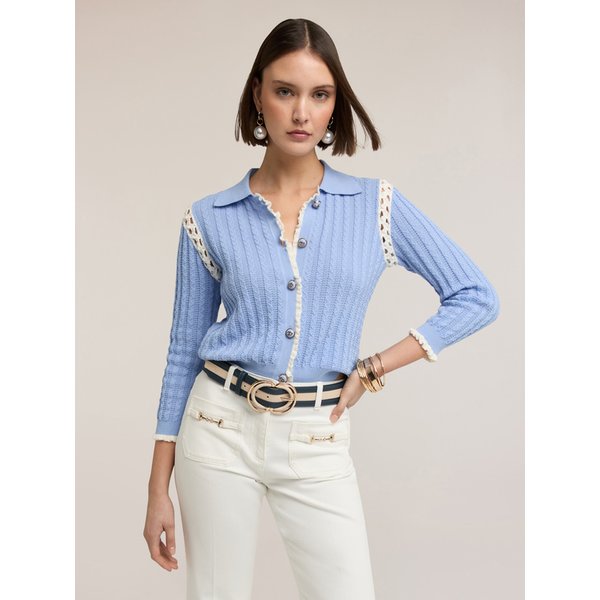 Motivi Cardigan In Maglia Fine Con Inserti Traforati Donna, Azzurro, Taglia Xs-image