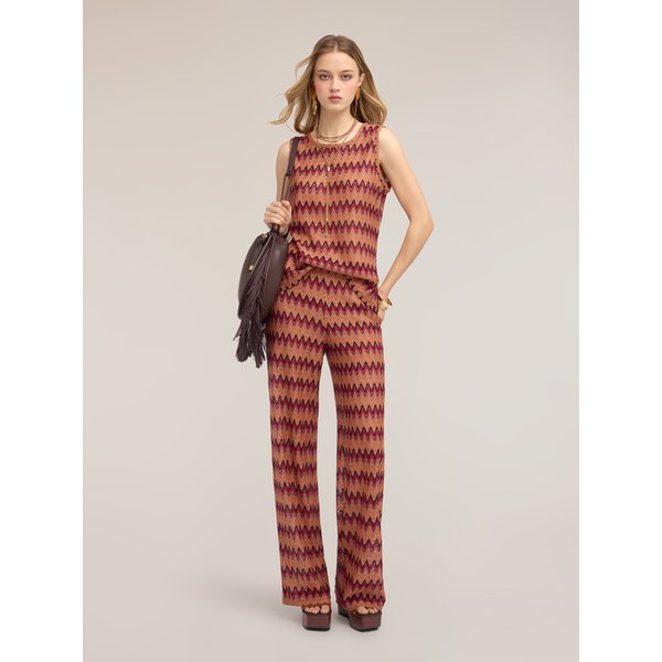 Motivi Pantaloni Palazzo In Maglia Chevron Donna, Arancione, Taglia 38-image