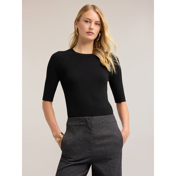 Motivi Maglia In Viscosa Con Maniche Raglan A Coste Donna, Nero, Taglia XS-image