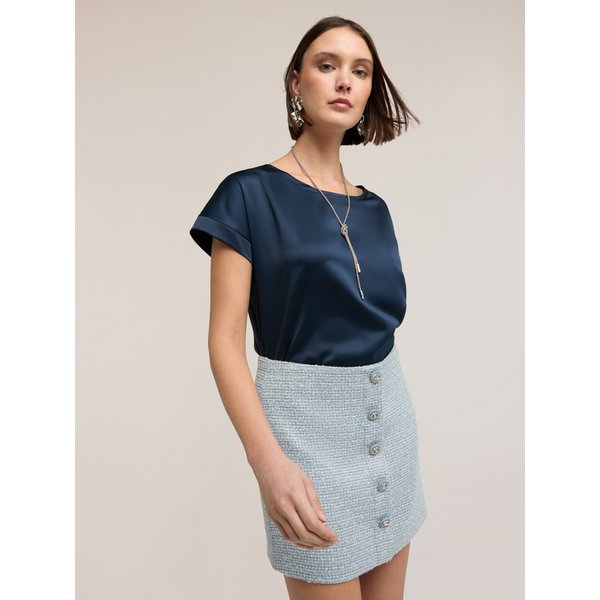 Motivi T-Shirt Bimaterica Misto Cotone Donna, Blu, Taglia S-image