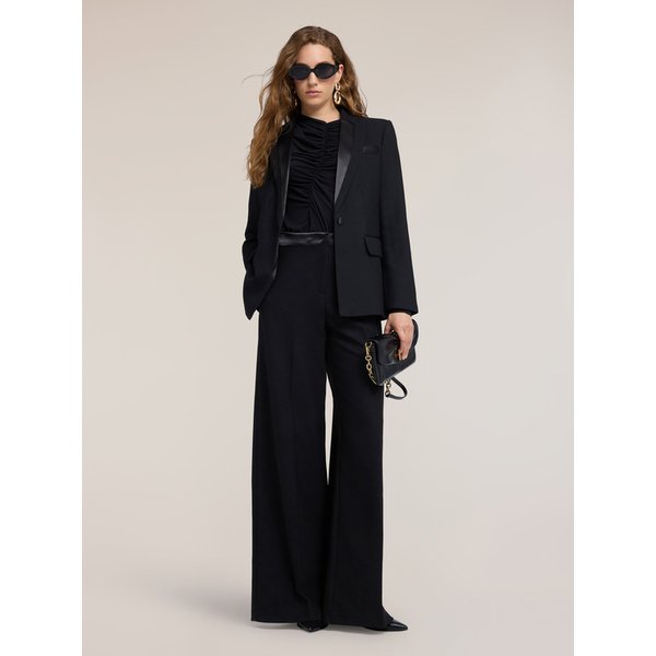 Motivi Pantaloni Palazzo In Cady Con Inserti Satin Donna, Nero, Taglia 44-image