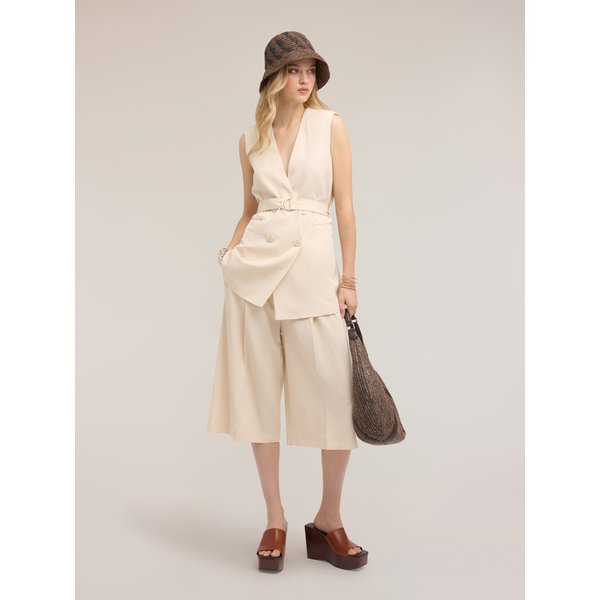 Motivi Bermuda Lungo Misto Lino Donna, Beige, Taglia 44-image