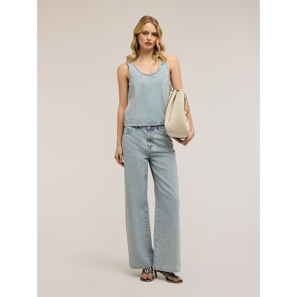 Motivi Jeans Palazzo Con Cristalli Donna, Azzurro, Taglia 38-image