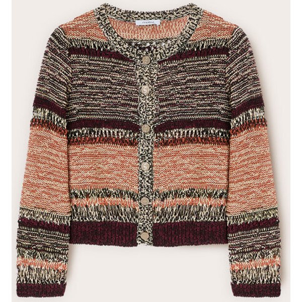 Motivi Cardigan Corto In Maglia Traforata A Righe Donna, Marrone, Taglia L-image