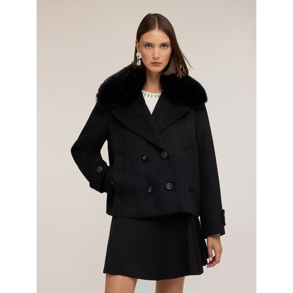 Motivi Cappotto Corto Doppiopetto In Double Misto Lana Donna, Nero, Taglia M-image