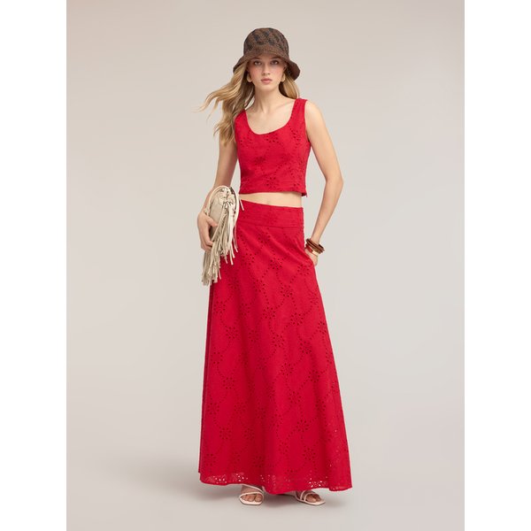 Motivi Gonna Lunga In Sangallo Donna, Rosso, Taglia 48-image