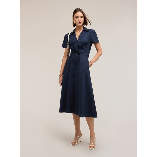 Motivi Vestito Chemisier Midi In Popeline Donna, Blu, Taglia 48-image