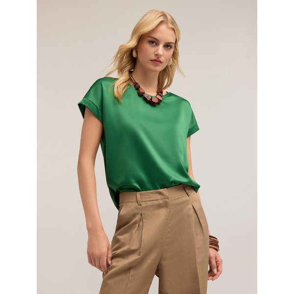 Motivi T-Shirt Bimaterica Donna, Verde, Taglia S-image