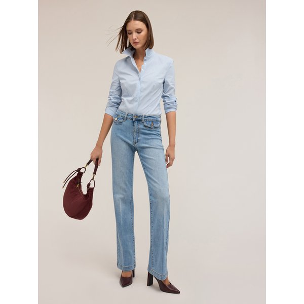 Motivi Camicia In Popeline A Righe Donna, Azzurro, Taglia 46-image