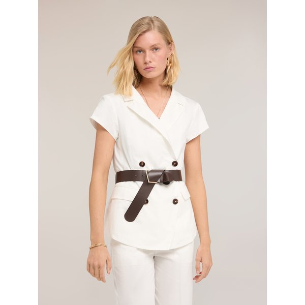 Motivi Blazer Doppiopetto A Manica Corta Donna, Bianco, Taglia 38-image
