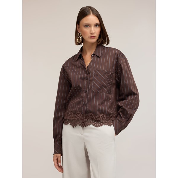 Motivi Camicia In Popeline A Righe Con Pizzo Donna, , Taglia 36-image